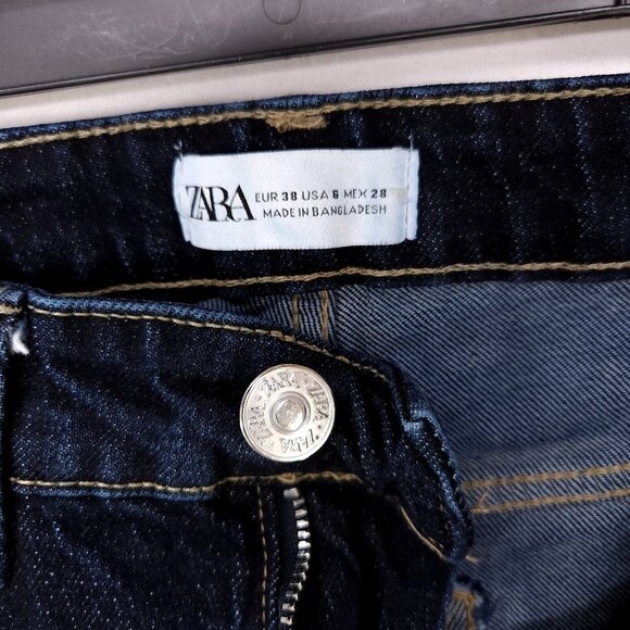 Zara Womens Jeans Straight Leg Size 6 Dark Wash Denim Pants High Rise - Picture 6 of 12